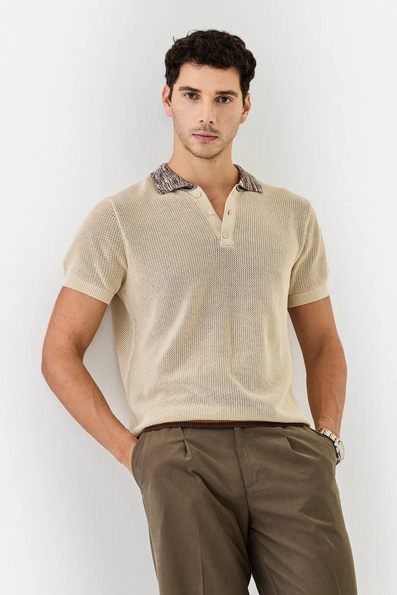 SNITCH Contrast Jacquard Collar Polo T-Shirt